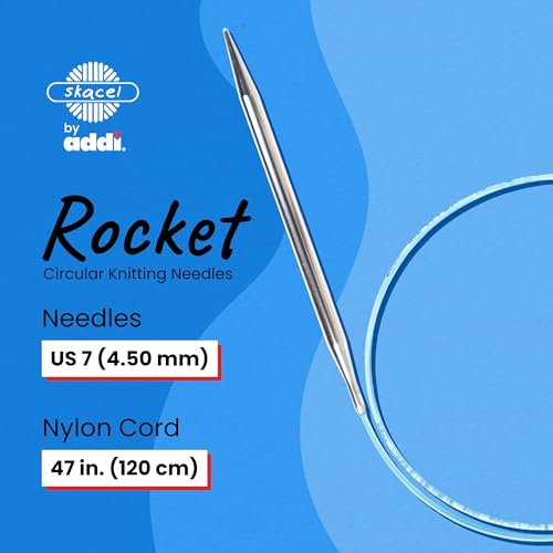 skacel by addi Circular Knitting Needles, 47 Inch (120 cm) Rocket Round Brass Knitting Needle Pair with Nylon Cord, 4.5 mm (US Size 7) - size: 4.50 mm