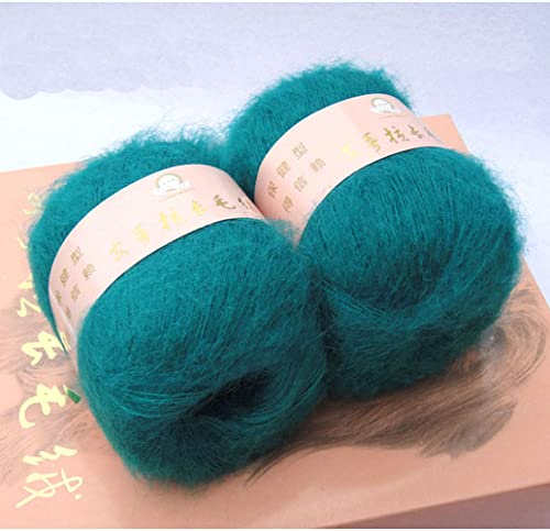6 Skein Angola Mohair Yarn,Long-haired Angora Wool Cashmere Yarn for Knitting DIY Scarf Crochet Thread Supplies 300g (Lake Green) - color: Lake Green
