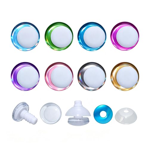 Thalinfayi 18mm White Eyeballs Glitter Safety Eyes for Crochet Amigurumi | 64Pcs 8Colors Holographic PU Sparkling Safety Eyes & Washers, Off-Center Pupil 3D Moon Eyes for Stuffed Plush Doll - size: 18mm(0.71inch)