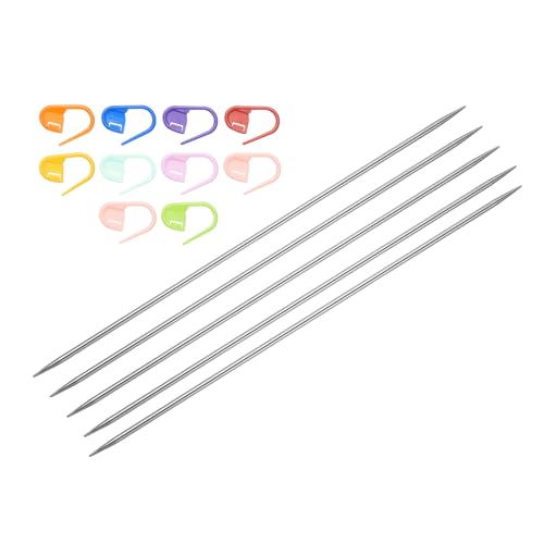 uxcell 5Pcs US 2(2.75mm) Double Pointed Knitting Needle 7.87 Inches Length Stainless Steel Sweater Stitching Needles with 10 Stitch Marker for Handmade Projects DIY Knitting - size: 2.75mm