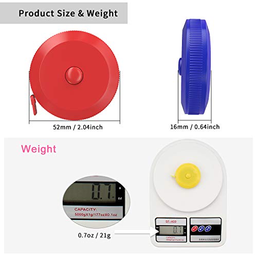 DiCUNO 8-Pack Soft Retractable Measuring Tape, 60-Inch 1.5 Meter, 8 Colors | Measuring Tape for Pocket, Body Tailor Sewing Craft Cloth Tape Measure, Color: Red/Yellow/Blue/Pink /White/Grey/Black/Green - color: 8 Colors