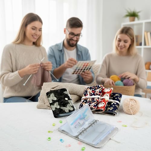 Knitting Needle Case, needle storage case with Detachable 6 Hole PVC Binder Pocket for Knittings Yarn Craft Tool Storage knitting needles organizer - color: black cats