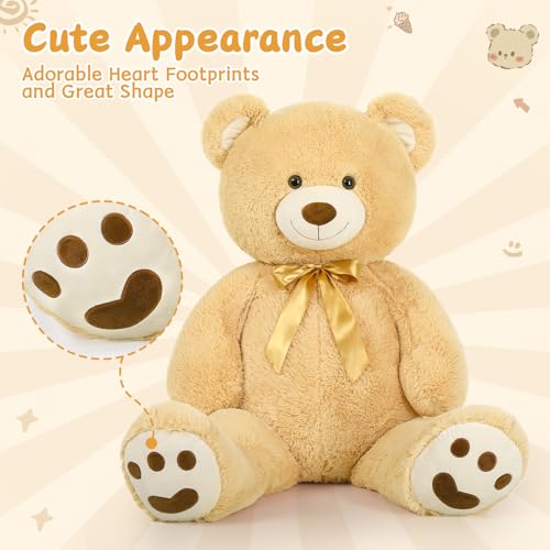 MorisMos 47inch Giant Teddy Bear Stuffed Animal 4ft, Large Teddy Bear Plush, Big Stuffed Bear Gifts for Kids, Girls, Girlfriend, Women on Baby Shower, Valentine, Christmas, Birthday (Light Brown - color: Light Brown, size: 4 ft