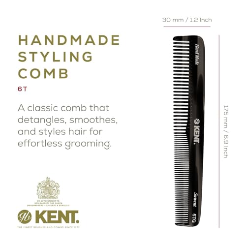 Kent 6T Black Graphite Fine Tooth and Wide Tooth Hair Comb, Handmade Styling Comb for Hair Care, Barber Combs, Beard Combs For Men, Styling Grooming for Men, Women and Kids - color: Graphite, size: 2 Pack