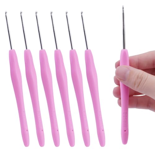 Hobekoee 6pcs Small Size Crochet Hooks,2.25mm Micro Crochet Needles | Steel Lace Crochet Hooks,Ergonomic Crochet Hook Grip for Arthritis And Beginners,Mini Size - size: 2.25mm