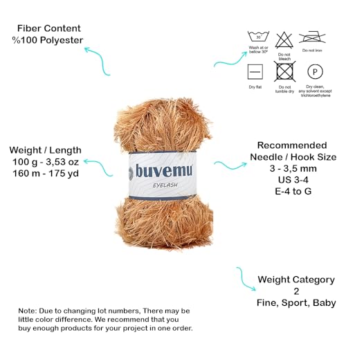 Eyelash Fun Fur Yarn for Crochet, Knitting & Crafts, Camel, 2-Pack | 100% Polyester, 100 g (3.53 oz), 175 yd (160 m), Ideal for Amigurumi, Graduation Leis, Bags, Rugs, Scarves & Plush Toys - color: Camel, size: 2 Pack