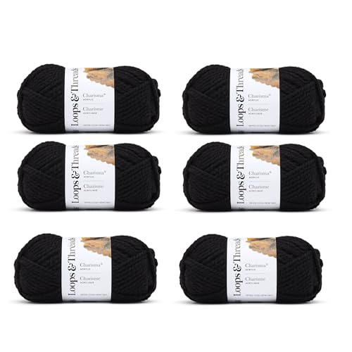 Loops & Threads Charisma Yarn - Multicolor Yarn for Knitting, Crochet, Weaving, Arts & Crafts - Black, Bulk 6 Pack - color: Black