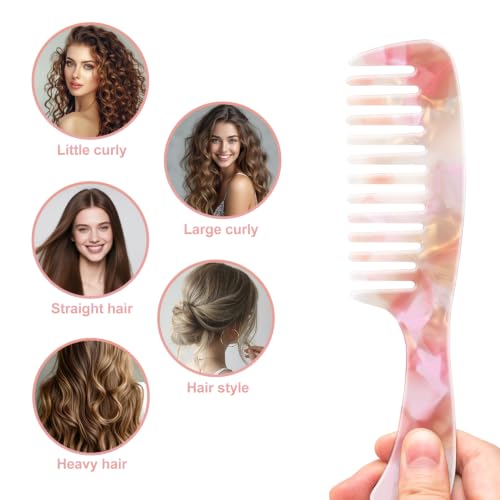 Large Wide Tooth Hair Comb Tortoise Shell Comb for Thick Curly Hair | Cellulose Acetate Hair Detangling Comb Round Tooth for Women Men or Kids, Anti-Static Wet or Dry, Purple - color: Purple