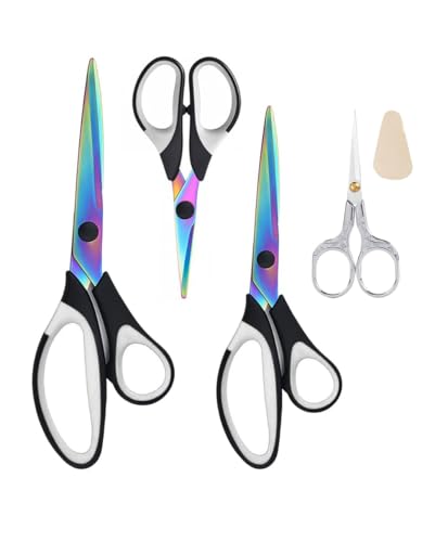 Titanium Coating Sewing Scissors Bundle, Professional Fabric Scissors Set, Ultra-Sharp Stainless Steel Blades, Ergonomic Handle, Great for Tailor, Embroidery, Craft (Colored) - color: Colored