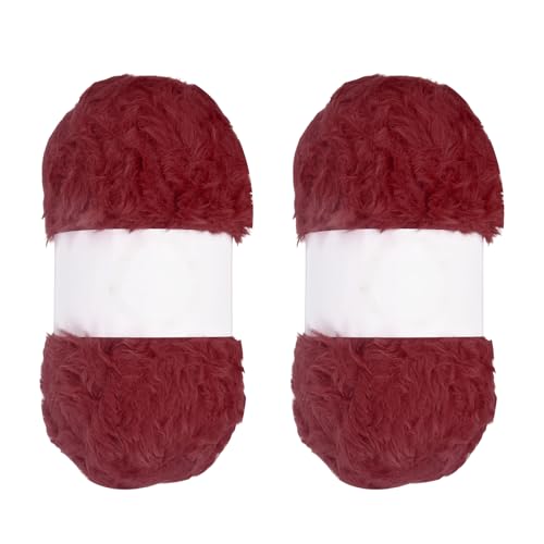 PATIKIL 65 Yards Soft Chunky Fluffy Fuzzy Faux Fur Yarn, 2 Skeins Chunky Fuzzy Yarn Fur Polyester for Crochet Knitting Blankets Scarves Sweaters Hat Shawls, Burgundy - color: Burgundy