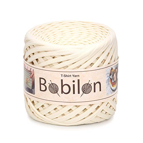 Bobilon Cotton T-Shirt Yarn 7-9 mm, Crochet & Knitting - Vanilla | 100% cotton t shirt yarn for crocheting, knitting & macrame; great for bags & baskets; new fabric, not recycled; 109 yds - color: Vanilla Limited