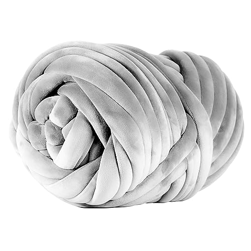 2.2 LBS of Super Soft Velvet Bulky Yarn for Hand Knitting Blanket, Pillows, Handbag, DIY, Grey, 36 Yards, Arm Knitting Yarn for Chunky Braided Knot Throw Blanket, Weave Craft Crochet - color: Grey (Velvet)