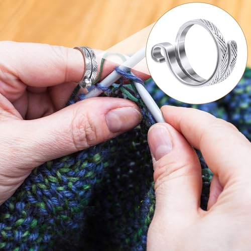 Isslly 1PCS Finger Crochet Tension Rings, Adjustable Metal Knitting Crochet Loop Ring, Open Yarn Guide Ring Thimble Finger Holders Accessories for Knitting, Crocheting - Silver