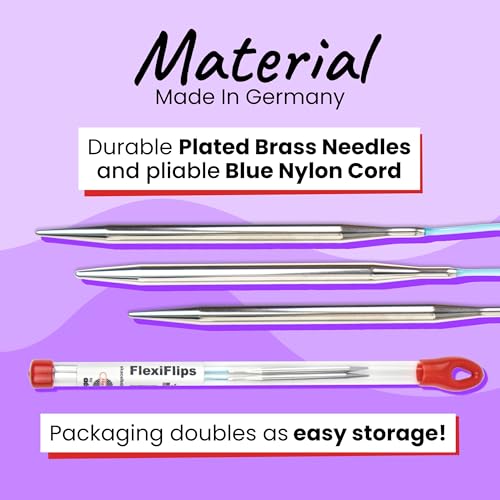 skacel by addi Flexiflips Basic Double Pointed Knitting Needles, 8 Inch (20 cm) Plated Brass Tips with Flexible Nylon Cord, 2.5 mm (US Size 1)