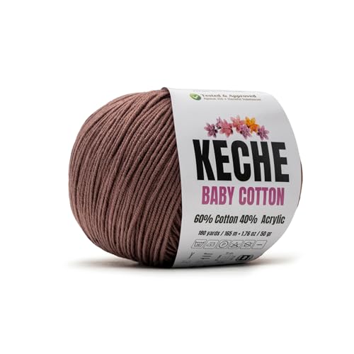 Keche Baby Cotton, 60% Cotton 40% Acrylic Yarn, Soft Cotton Yarn for Crochet and Knitting, Amigurumi Yarn 1 Skein/Ball 1.76 Oz (50g) / 180 Yrds (165m) - Cinnamon - color: CINNAMON, size: 1 SKEIN