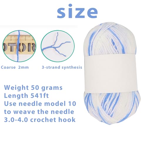 Threads for Knitting Yarn Crochet Yarn Rainbow for Crocheting Knitting Projects(Blue, White, Blue) - color: Blue, white, blue