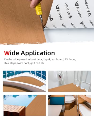 Abahub EVA Foam Boat Flooring Brushed Pattern Marine Decking Sheet | with Self-Adhesive Carpet for Motor boats Kayak Surfboard SUP RV Floor 96''x16''/47'' - color: Light Brown with Black Lines, size: 96''L x 16''W