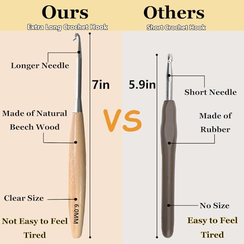 Beech Wood Crochet Hooks, 12mm Ergonomic Handle Long Crochet Needles | Comfortable Smooth Crochet Hooks Perfect for Hand DIY Crocheting Yarn, for Beginners and Experienced Crochet Lovers - size: 12mm