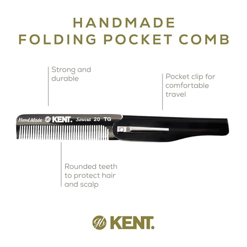 Kent 20T Black Graphite Handmade Folding Pocket Comb for Men, Fine Tooth Hair Comb Straightener for Everyday Grooming Styling Hair, Beard or Mustache, Use Dry or with Balms, Saw Cut, Made in England - color: Graphite, size: 6 Pack