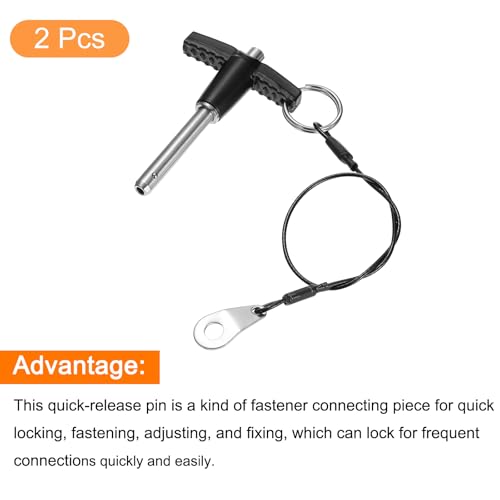 uxcell 2Pcs T Handle Lock Pins, 6mm x 30mm Usage Length Stainless Steel Push-Button Quick Release Pin - size: 6mm x 30mm