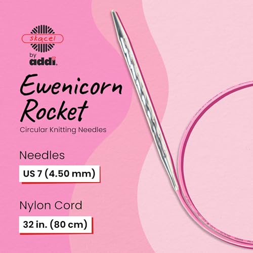 skacel by addi Ewenicorn Rocket Circular Knitting Needles, Fixed 32 Inch (80 cm) White Chrome Plated Brass Tips with Flexible Nylon Cord, 4.5 mm (US Size 7) - size: 4.50 mm