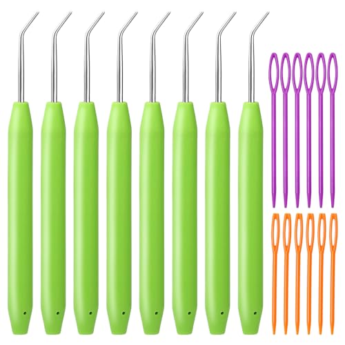 Wonvoc 8 Pcs Green Knitting Loom Hooks, Loom Knit Hook Set | Crochet Needle Hook Kit, with 12 Pcs Colorful Plastic Sewing Needles Looming Needles for Knitting Looms & Boards - color: Green