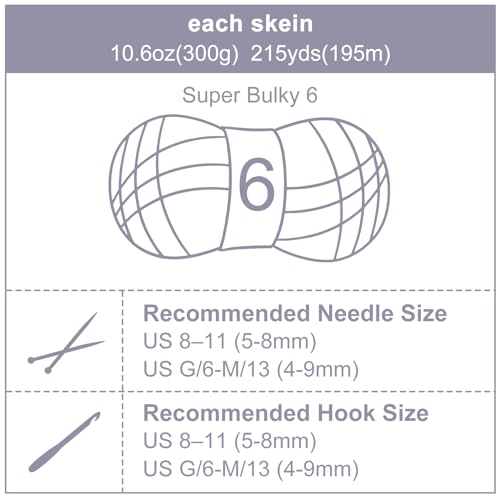 Chunky Chenille Yarn #6 Super Bulky Soft Fluffy Crochet | Easy care & beginner-friendly. Choose 0.66lb or 1.76lb. Perfect for blankets, hats, scarves, home decor. Machine washable. - color: Grey, size: 0.66LB/215yds