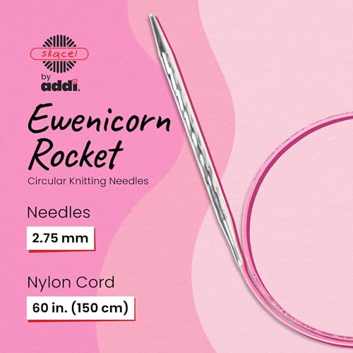 skacel by addi Ewenicorn Rocket Circular Knitting Needles, Fixed 60 Inch (150 cm) White Chrome Plated Brass Tips with Flexible Nylon Cord, 2.75 mm - size: 2.75 mm