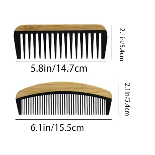 Natural Bakelite Wood Comb for Scalp Massage & Hair Care - Eco-Friendly Bamboo Wood Comb with Ergonomic Handle, Gift for Family & Friends (6.1 Inch, Black)（Wide teeth+fine teeth moon comb ） - size: MediumA2