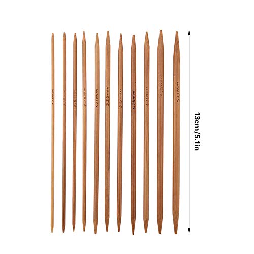 55Pcs Double Pointed Bamboo Knitting Needles Set, 11 Sizes from 2mm to 5mm, for Sweaters, Socks, Hats, DIY Crafts, Beginners