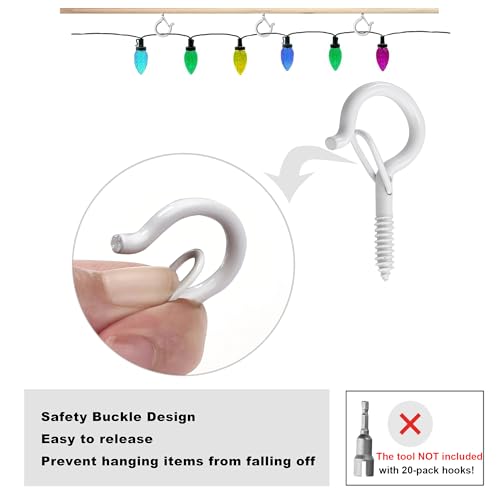 PlusRoc 20 Pack Screw Hooks for Hanging Plants Outdoor Lights(White) | Christmas Seasonal Lighting, Heavy Duty 2.2 Inch Eye Hook Cup Ceiling Hook Q-Hanger for Patio, Wall Wood Ceiling Deck Mount - color: White