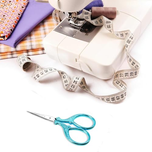 Embroidery Scissors 3.6 inch Crafting Scissors with Leather Cover | Stainless Steel Sharp Tip Scissors Shears for Needlework DIY Craft Thread Cutting Artwork Cross Stitch - color: Light Blue