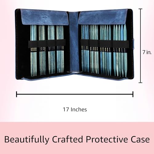 Lykke Indigo Large 6-inch DPN Knitting Needles Set | Large US 6, 7, 8, 9, 10, 10.5, 11, 13 Azure Case, Birchwood Semi-Sharp Tips, Project Bag - color: Indigo-with-Azure-Case