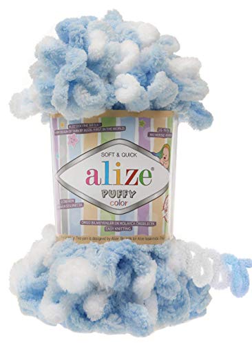 Alize Puffy Color Baby Blanket Yarn Lot of 4skn 400gr 39.3 yds 100% Micropolyester Soft Yarn Hand Knitting Yarn (5865) - color: 5865