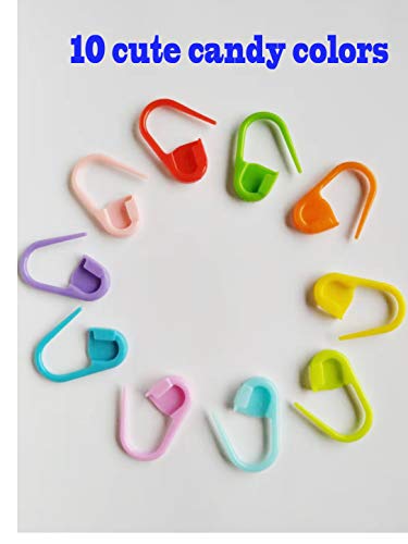 210-Piece Knitting & Crochet Accessory Set - 10-Color Locking Stitch Markers, Needle Clips, Counters, DIY Craft Safety Pins (Colors Shipped Randomly) + 3 Sizes of Big Eye Metal Needles
