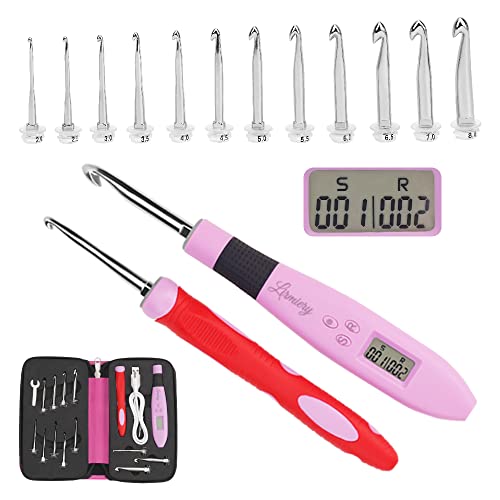 Counting Crochet Hook Set Digital Ergonomic Crochet Hook-LED and 2 Levels Brightness Dimmable Light Up Crochet Hooks& Digital Stitch Counter,Beginner Knitting Kit with 12 Interchangeable Crochet Hooks - size: 12size Counting Crochet