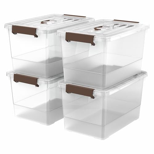 17 Qt Clear Stackable Storage Bins with Lids, Locking Latch Plastic Organizer Containers, Space-Saving Nestable Tote Boxes for Closet Pantry Laundry Room Garage, 4-Pack - color: Clear, size: 17 Quart