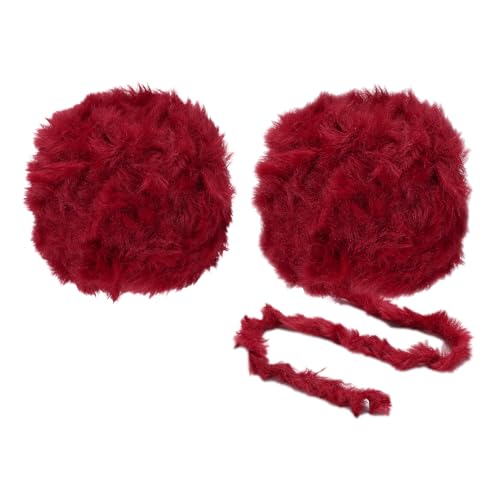 PATIKIL 35 Yards Faux Fur Yarn, 2 Skeins Fuzzy Yarn Crochet Fluffy Soft Chunky Polyester Plush Fur Eyelash for Crocheting Knit Blanket Rug Sweater Scarf Hat Bear Craft, Dark Red - color: Dark Red, size: 35 Yards