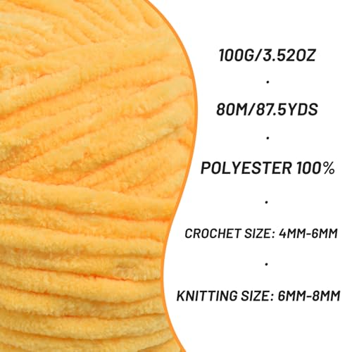 3 Pack Fluffy Chenille Yarn for Crocheting, Chunky Velvet Yarn for Crochet Amigurumi, Baby Yarn for Crocheting Soft Blanket, 262.4yds /10.5 oz Bulky Yarns for Crafts/Hats/Shoes/Socks (3 Golden Yellow) - color: 3 Golden Yellow