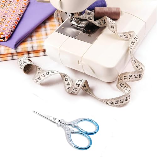 Small Sewing Scissors 3.6Inch Scissors with Leather Scissor Cover | Embroidery Scissors Stainless Steel Sharp Dressmaker Shears Scissor for Needlework DIY Craft Thread Cutting Multi Purpose - color: Silver Blue