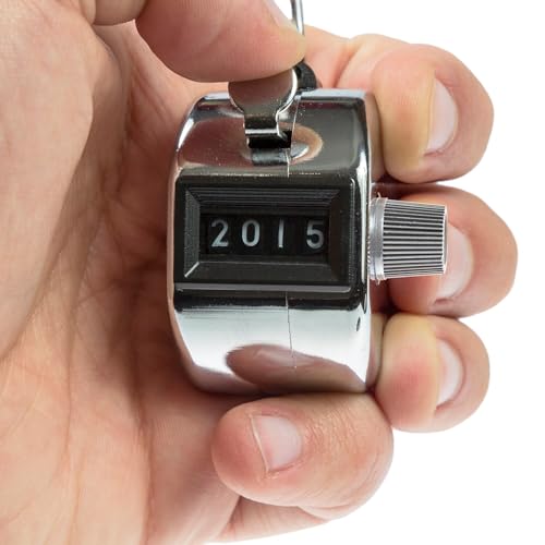 COSCO Metal Handheld Tally Counter, 4-Digit Number Count, Pitch Counter for Coaching, School, Office, Silver (065118)
