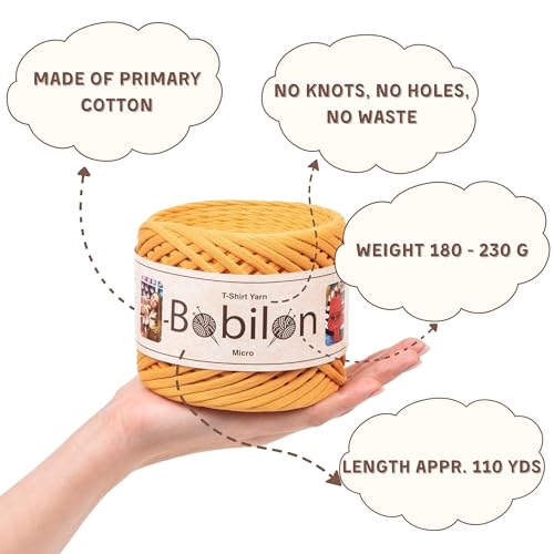 Bobilon 3-5 mm Thin Cotton T-Shirt Yarn for Amigurumi - Caramel | 100% cotton t shirt yarn for amigurumi, crochet, knitting and macrame; new fabric, not recycled; 109 yds - color: Caramel