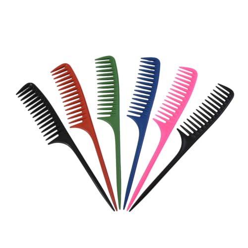 6 Pieces Hair Combs Wide Tooth Comb Hair Teasing Comb Tail Comb Salon Styling Comb Wig Comb (5 Colors） - style: Wide tooth tail comb