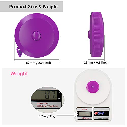 DiCUNO 3-Pack Soft Retractable Measuring Tape, 60-Inch 1.5 Meter, Purple | Measuring Tape for Pocket, Body Tailor Sewing Craft Cloth, Medical Nursing, Tape Measure - color: Purple*3pcs
