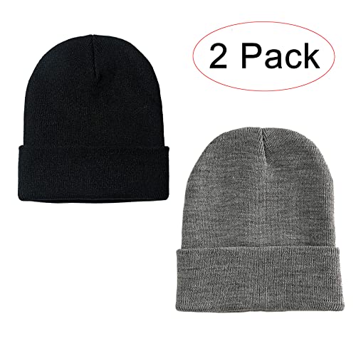 NPJY Unisex Beanie for Men and Women Knit Hat Winter Beanies | Warm-Keep & All-Size, Comfortable & Durable, Soft for Winter Weather - color: Black+grey