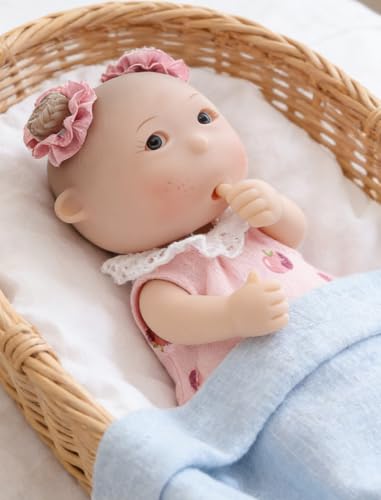 Mini Baby Doll, 7 Inch Mini Baby Doll with 5 Movable Joints, Thumb-Sucking Pose, Full Body Vinyl Doll for Play, Display, and Collection, Gifts for Boys and Girls, Collectors, Ages 3+ (Pink) - color: Pink