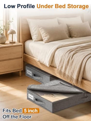 5-In Low Profile Under Bed Storage, Rigid Structure, 2 Pack, Gray | 5" Tall Design, Rigid Sides & Bottom, Reinforced Handles, Foldable Organizer, Limited Clearance, Couches, Cribs, Dorm Beds - color: Gray-Rigid-2pcs, size: 5 Inch
