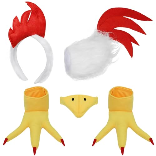 Mototo Zoo Animals Costume Accessories Set Animal Ears Headband for Adult with Tail Bow Tie for Halloween Dress Up Party - style: Rooster