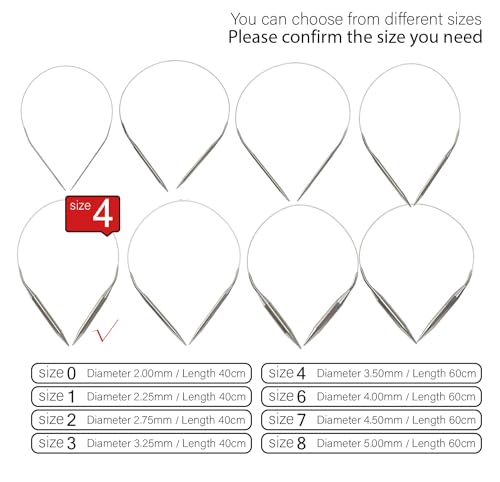 Stainless Steel Circular Knitting Needles Size 4 (3.5mm) 24inch Length | Stainless Steel Circular Knitting Needles 24inch LengthCircular Needle for Handmade Projects DIY Knitting Size 4 (3.5mm) - size: US 4(3.5mm) 60mm