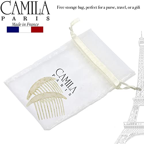Camila Paris CP2940 French Hair Side Combs, White Pearl Interlocking Combs French Twist Hair Combs, Strong Hold Hair Clips for Women Bun Chignon Up-Do, Styling Girls Hair Accessories, Made in France - color: White